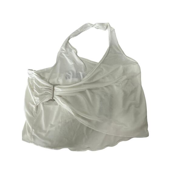 PrettyLittleThing Women 10 White Slinky Buckle Detail Top Halter Shirt NWT - Picture 2 of 7